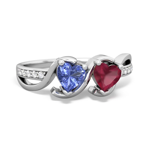 tanzanite-ruby double heart ring