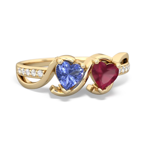 tanzanite-ruby double heart ring
