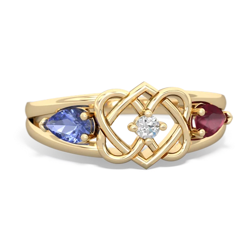 tanzanite-ruby double heart ring