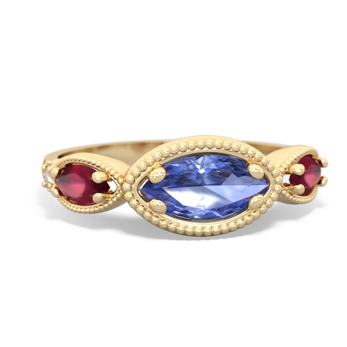 tanzanite-ruby milgrain marquise ring