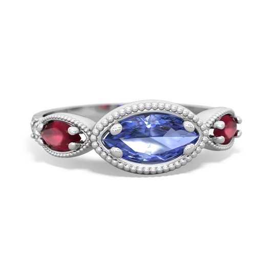 tanzanite-ruby milgrain marquise ring