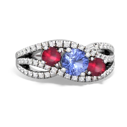 tanzanite-ruby three stone pave ring