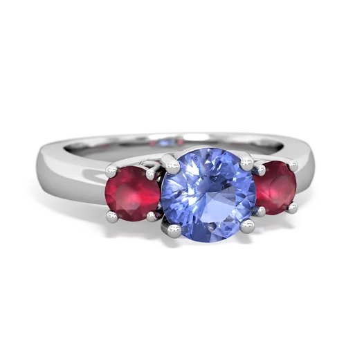 Tanzanite Genuine Tanzanite with Genuine Ruby and Lab Created Alexandrite Three Stone Trellis ring Ring