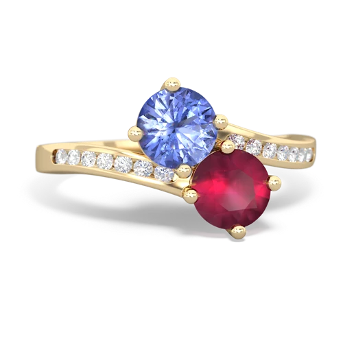 tanzanite-ruby two stone channel ring