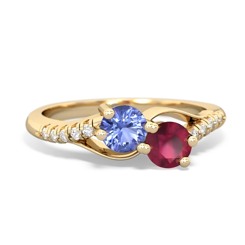 tanzanite-ruby two stone infinity ring