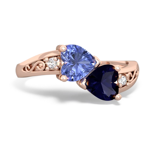 Tanzanite Genuine Tanzanite with Genuine Sapphire Snuggling Hearts ring Ring