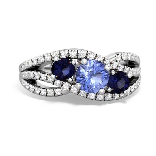 tanzanite-sapphire three stone pave ring