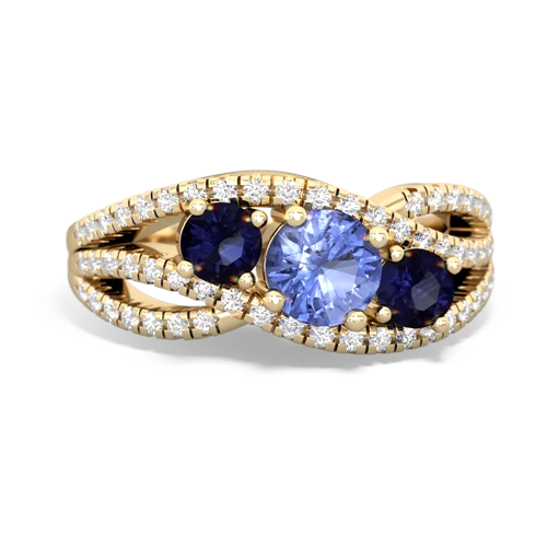 tanzanite-sapphire three stone pave ring