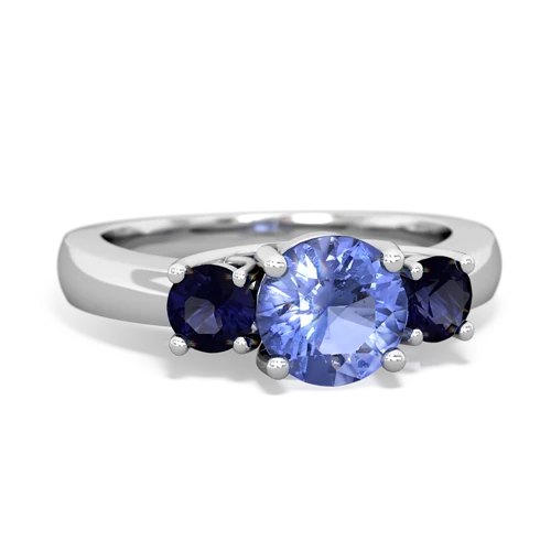 Genuine Tanzanite with Genuine Sapphire and Genuine Ruby Three Stone Trellis ring