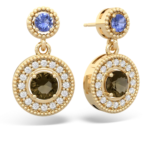tanzanite-smoky quartz halo earrings