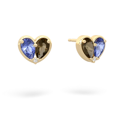 tanzanite-smoky quartz one heart earrings