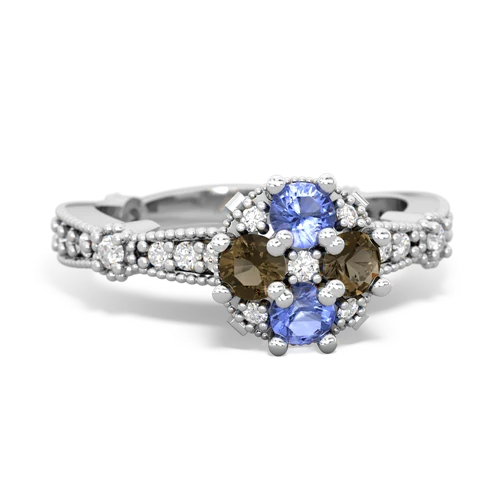tanzanite-smoky quartz art deco engagement ring