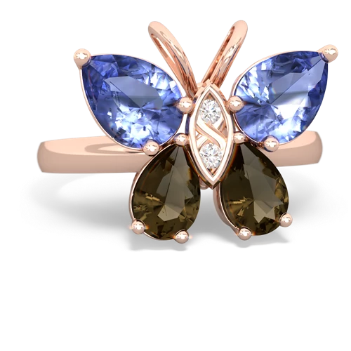 tanzanite-smoky quartz butterfly ring