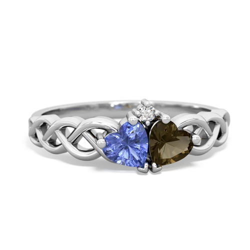 tanzanite-smoky quartz celtic braid ring