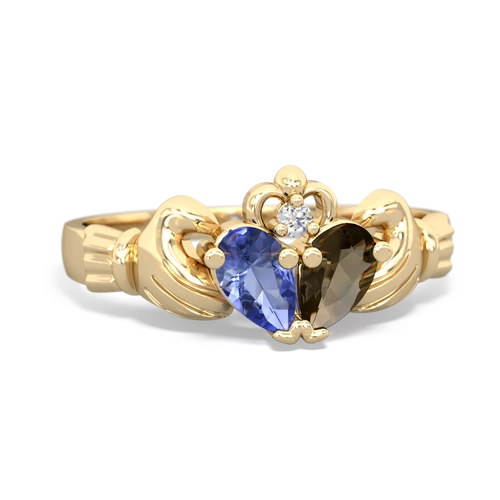 tanzanite-smoky quartz claddagh ring