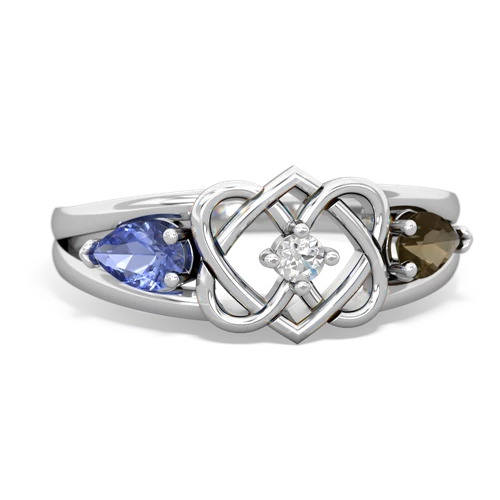 tanzanite-smoky quartz double heart ring