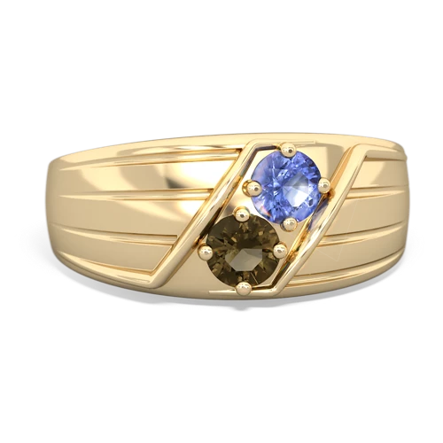 tanzanite-smoky quartz mens ring