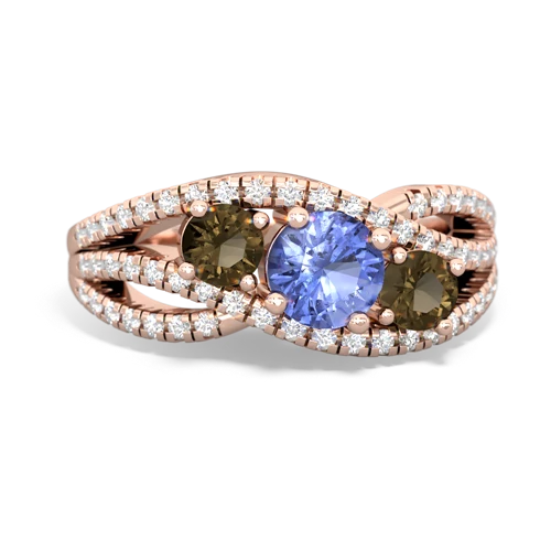 tanzanite-smoky quartz three stone pave ring