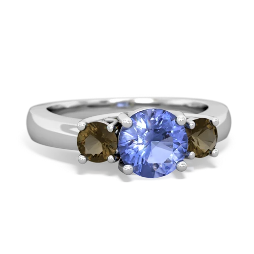 Tanzanite Genuine Tanzanite with Genuine Smoky Quartz and Genuine Sapphire Three Stone Trellis ring Ring