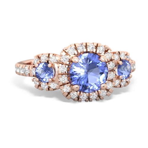 blue topaz-garnet three stone regal ring