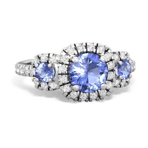 fire opal-blue topaz three stone regal ring