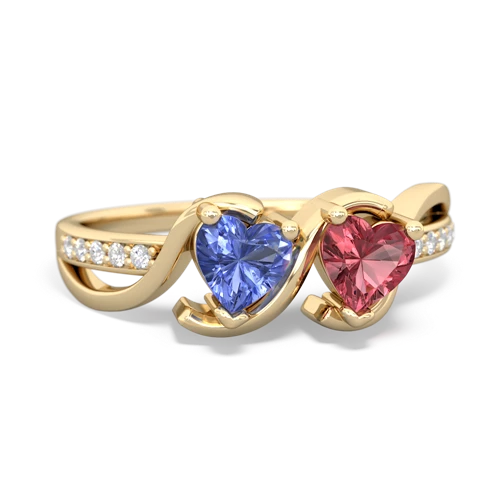 tanzanite-tourmaline double heart ring