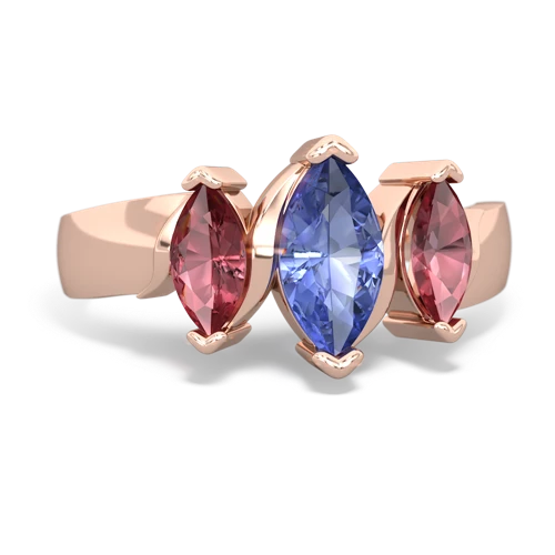 Tanzanite Genuine Tanzanite with Genuine Pink Tourmaline and Genuine Swiss Blue Topaz Three Peeks ring Ring