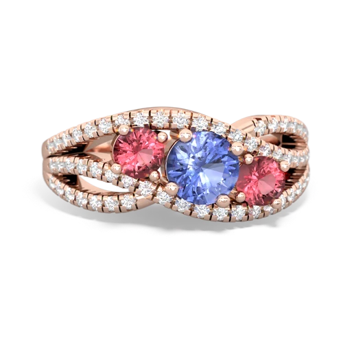 tanzanite-tourmaline three stone pave ring