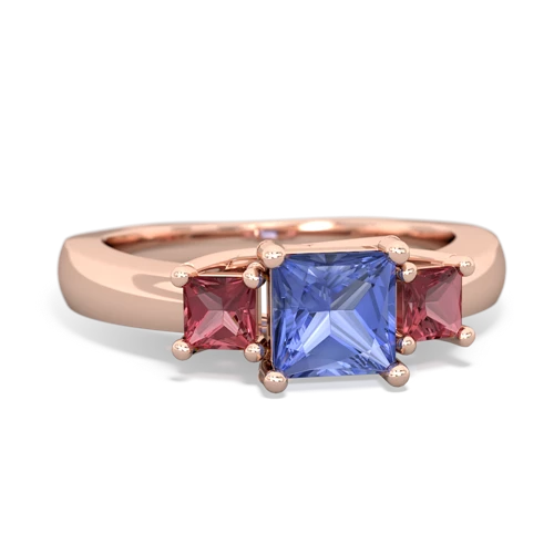 Tanzanite Genuine Tanzanite with Genuine Pink Tourmaline and Genuine Swiss Blue Topaz Three Stone Trellis ring Ring