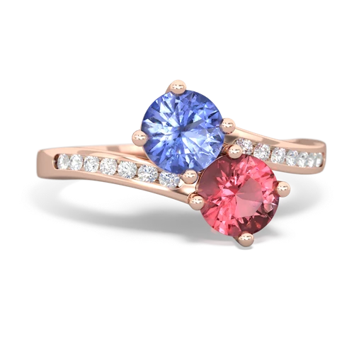 tanzanite-tourmaline two stone channel ring