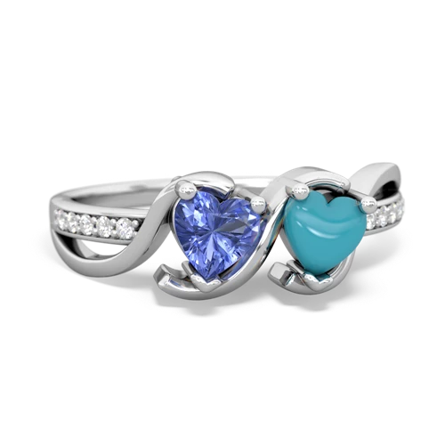 tanzanite-turquoise double heart ring