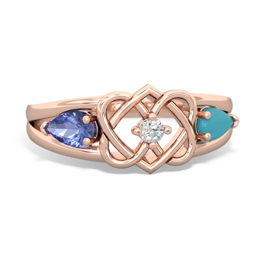 tanzanite-turquoise double heart ring
