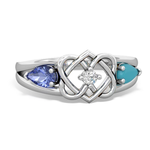 tanzanite-turquoise double heart ring