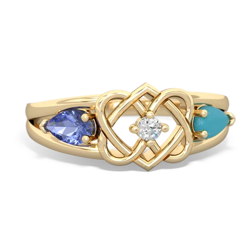 tanzanite-turquoise double heart ring