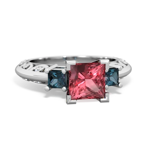 Pink Tourmaline Genuine Pink Tourmaline with Lab Created Alexandrite and Genuine Emerald Art Deco ring Ring