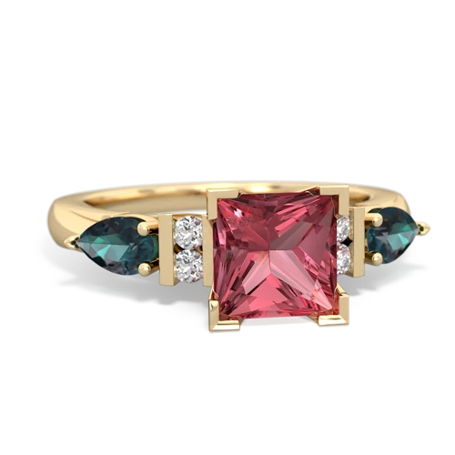 Pink Tourmaline Genuine Pink Tourmaline with Lab Created Alexandrite and Genuine Citrine Engagement ring Ring