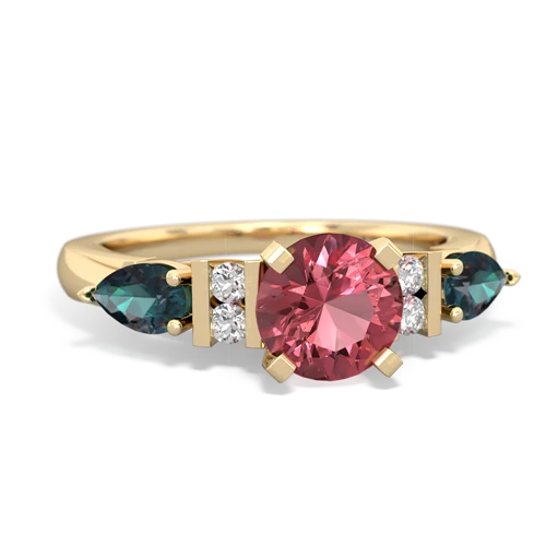 Pink Tourmaline Genuine Pink Tourmaline with Lab Created Alexandrite and Genuine Emerald Engagement ring Ring