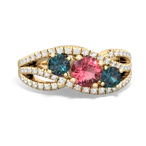 tourmaline-alexandrite three stone pave ring