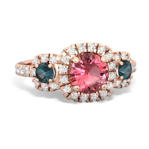 Pink Tourmaline Genuine Pink Tourmaline with Lab Created Alexandrite and Genuine Emerald Regal Halo ring Ring