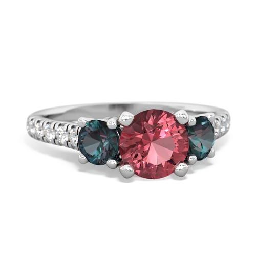 Pink Tourmaline Genuine Pink Tourmaline with Lab Created Alexandrite and Genuine Emerald Pave Trellis ring Ring