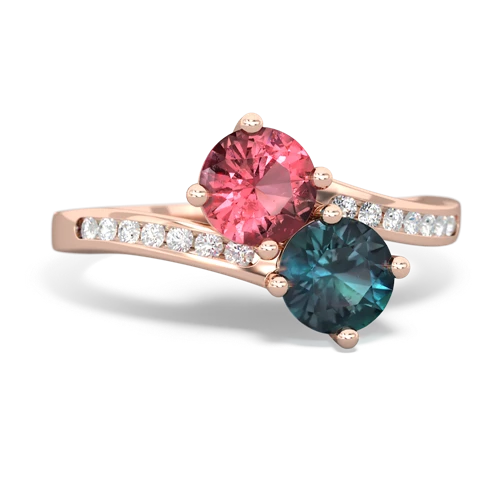 tourmaline-alexandrite two stone channel ring