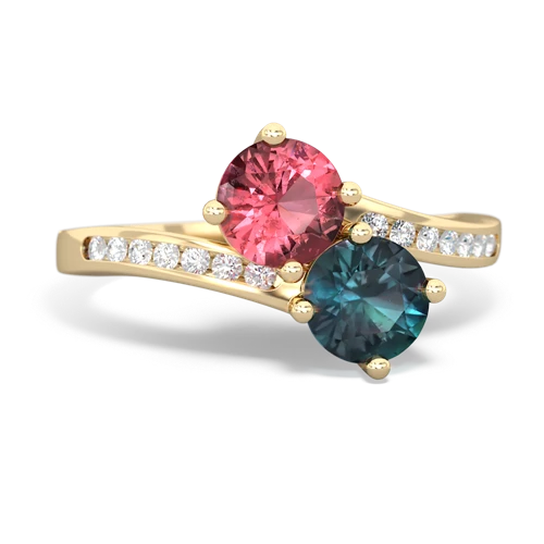 tourmaline-alexandrite two stone channel ring