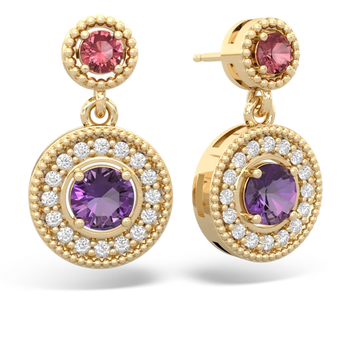 Pink Tourmaline Genuine Pink Tourmaline with Genuine Amethyst Halo Dangle earrings Earrings