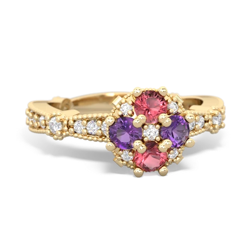 Pink Tourmaline Genuine Pink Tourmaline with Genuine Amethyst Milgrain Antique Style ring Ring