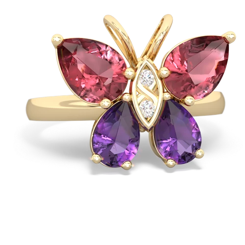 tourmaline-amethyst butterfly ring