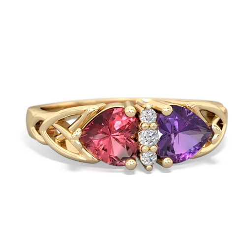 Pink Tourmaline Genuine Pink Tourmaline with Genuine Amethyst Celtic Trinity Knot ring Ring