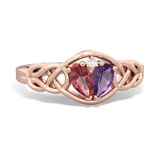 Pink Tourmaline Genuine Pink Tourmaline with Genuine Amethyst Celtic Love Knot ring Ring