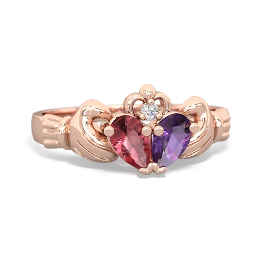 Pink Tourmaline Genuine Pink Tourmaline with Genuine Amethyst Claddagh ring Ring