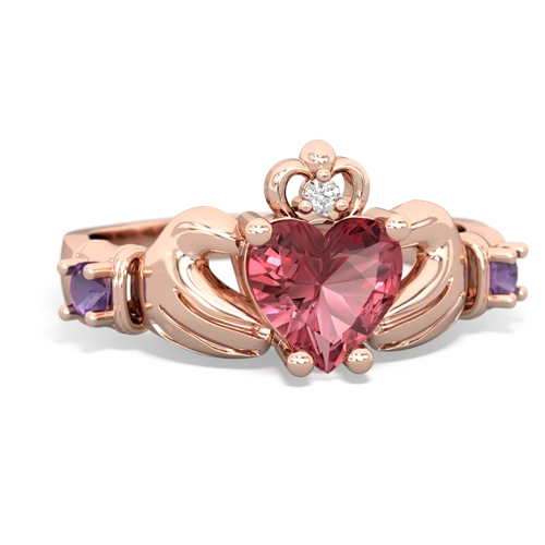 Pink Tourmaline Genuine Pink Tourmaline with Genuine Amethyst and Genuine Sapphire Claddagh ring Ring