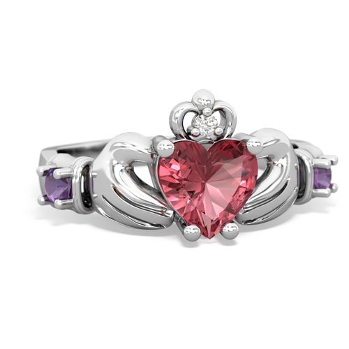 Pink Tourmaline Genuine Pink Tourmaline with Genuine Amethyst and  Claddagh ring Ring